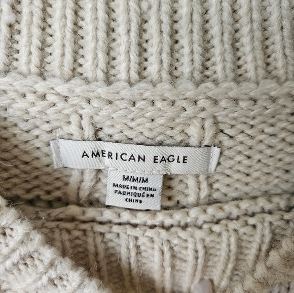 American Eagle waffle crewneck sweater cream size medium - Picture 7 of 10